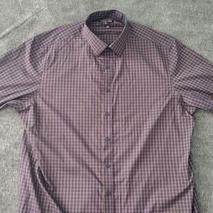 Dress shirt, Kirkland,xl, navy and brown